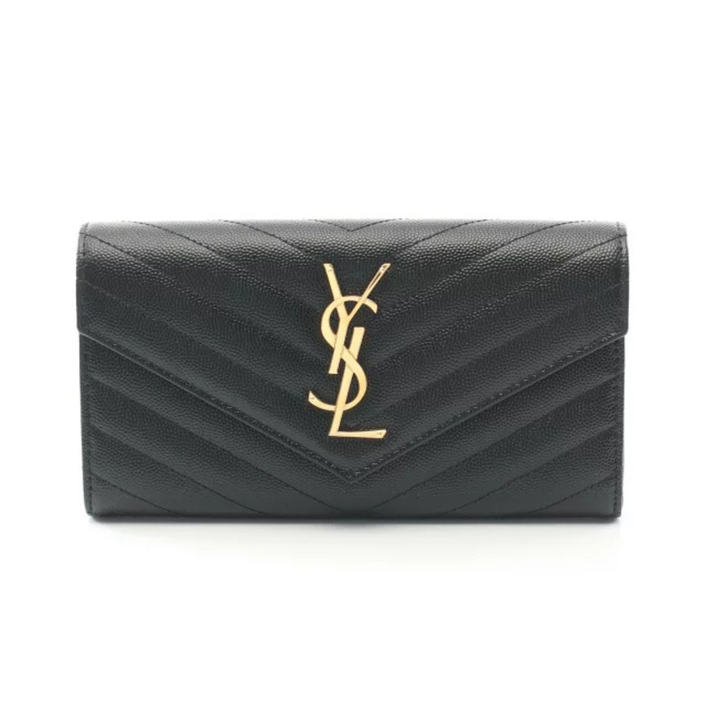 Saint Laurent Paris Monogram Bi fold Long Wallet Leather Black